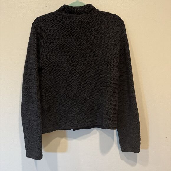 Eileen Fisher Textured Zip Up Cardigan Sweater Black Wool Cotton Women Medium - Picture 3 of 7